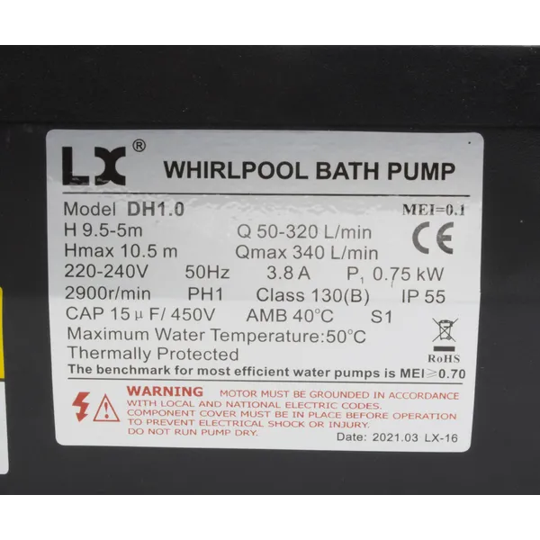 LX Circ / Whirlpool Pump - DH1 - 1HP