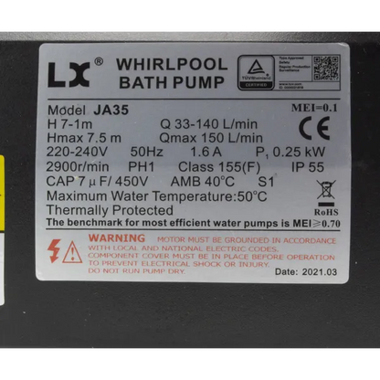 LX Circ / Whirlpool Pump - JA35 - 0.33HP