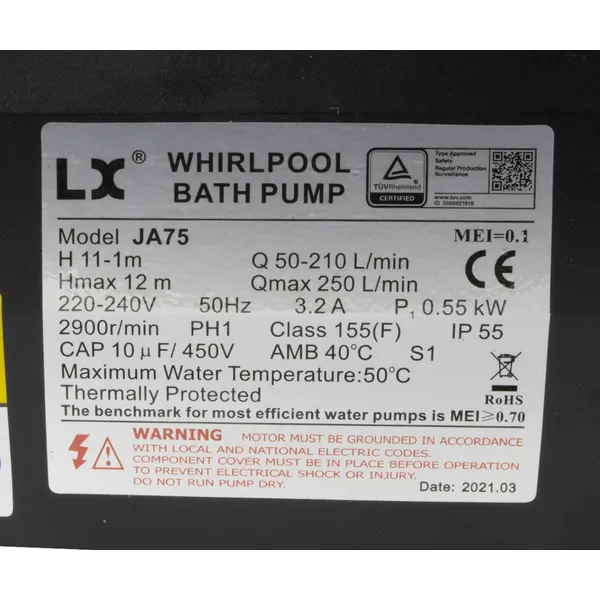 LX Circ / Whirlpool Pump - JA75 - 0.75HP