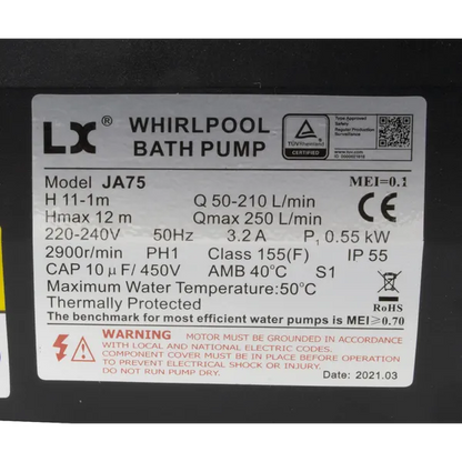 LX Circ / Whirlpool Pump - JA75 - 0.75HP